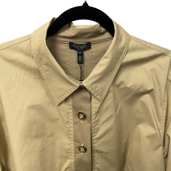 NWT Escada Button Up Cotton Blend Midi Shirt Dress Sand Dune Womens 46 / US 16 - Picture 4 of 12